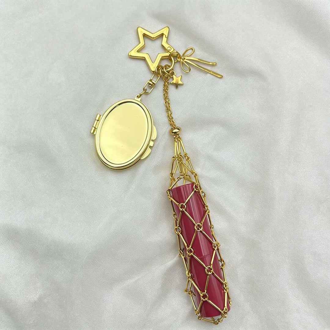 Star Heart Lipstick Holder Bag Charm Compact Mirror Purse Accessory