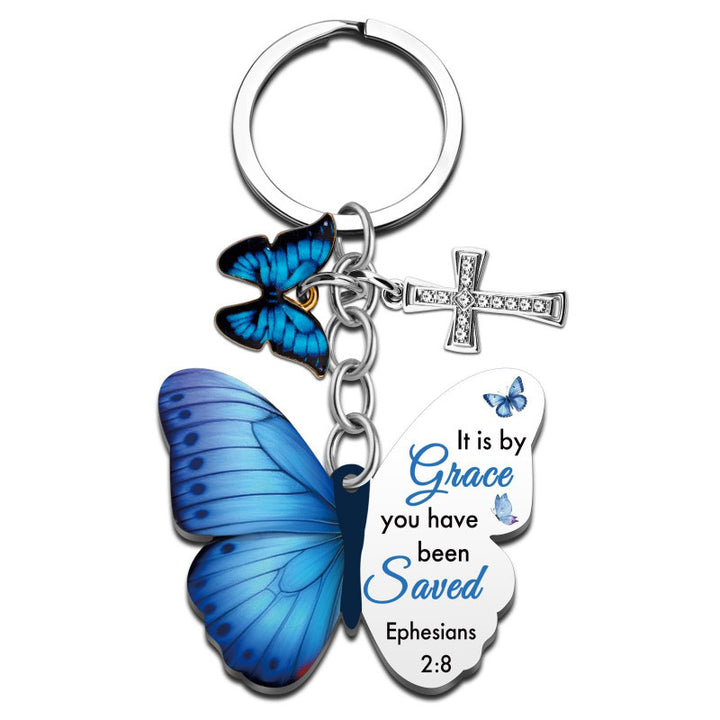 Butterfly Scripture Keychain Faith Charm
