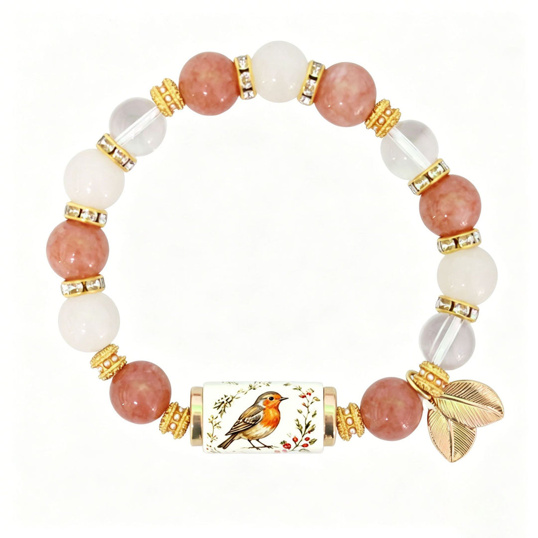 Natural Stone Bird Charm Beaded Blessing Bracelet