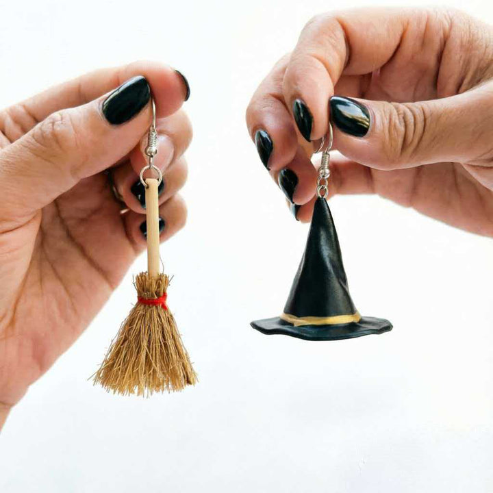 Witch Hat Broom Dangle Earrings