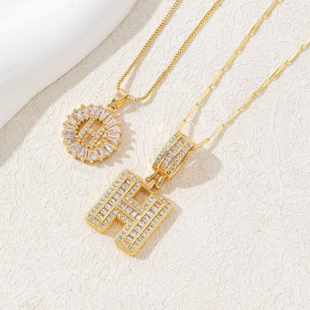 Two Piece Zircon Initial Letter Necklace Set Unisex