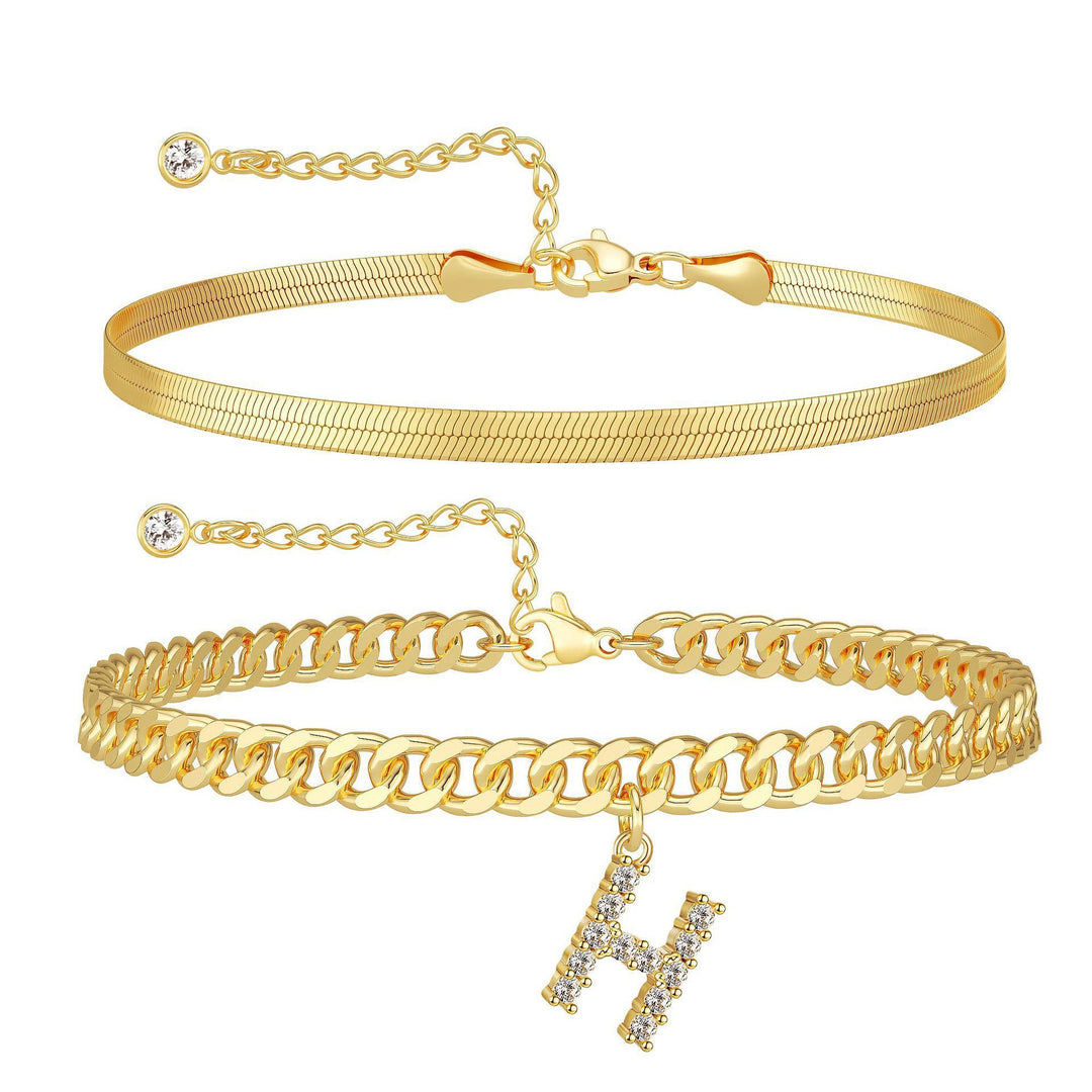 CZ Initial Charm Layered Ankle Chain