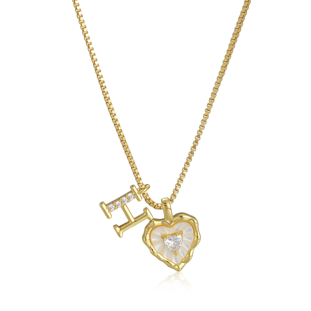 Gold Letter Heart-Shaped Shell Zirconia Necklace
