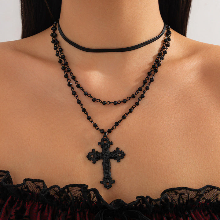 Gothic Cross Layered Necklace Daily Party Outfit