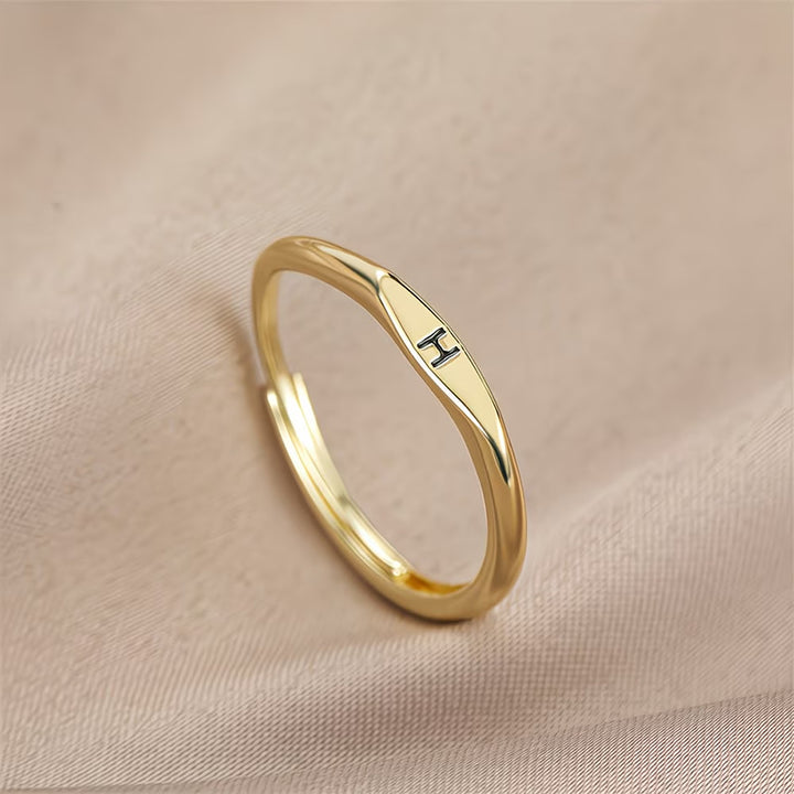 Gold Twist Initial Adjustable Band Ring