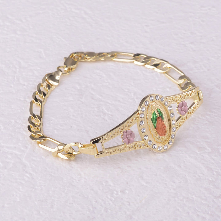Two-tone Oval Virgin Mary Bracelet