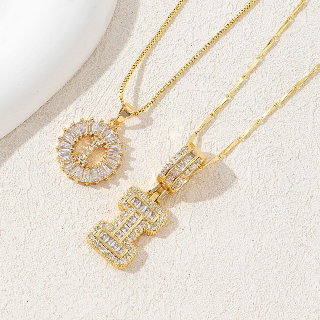 Two Piece Zircon Initial Letter Necklace Set Unisex
