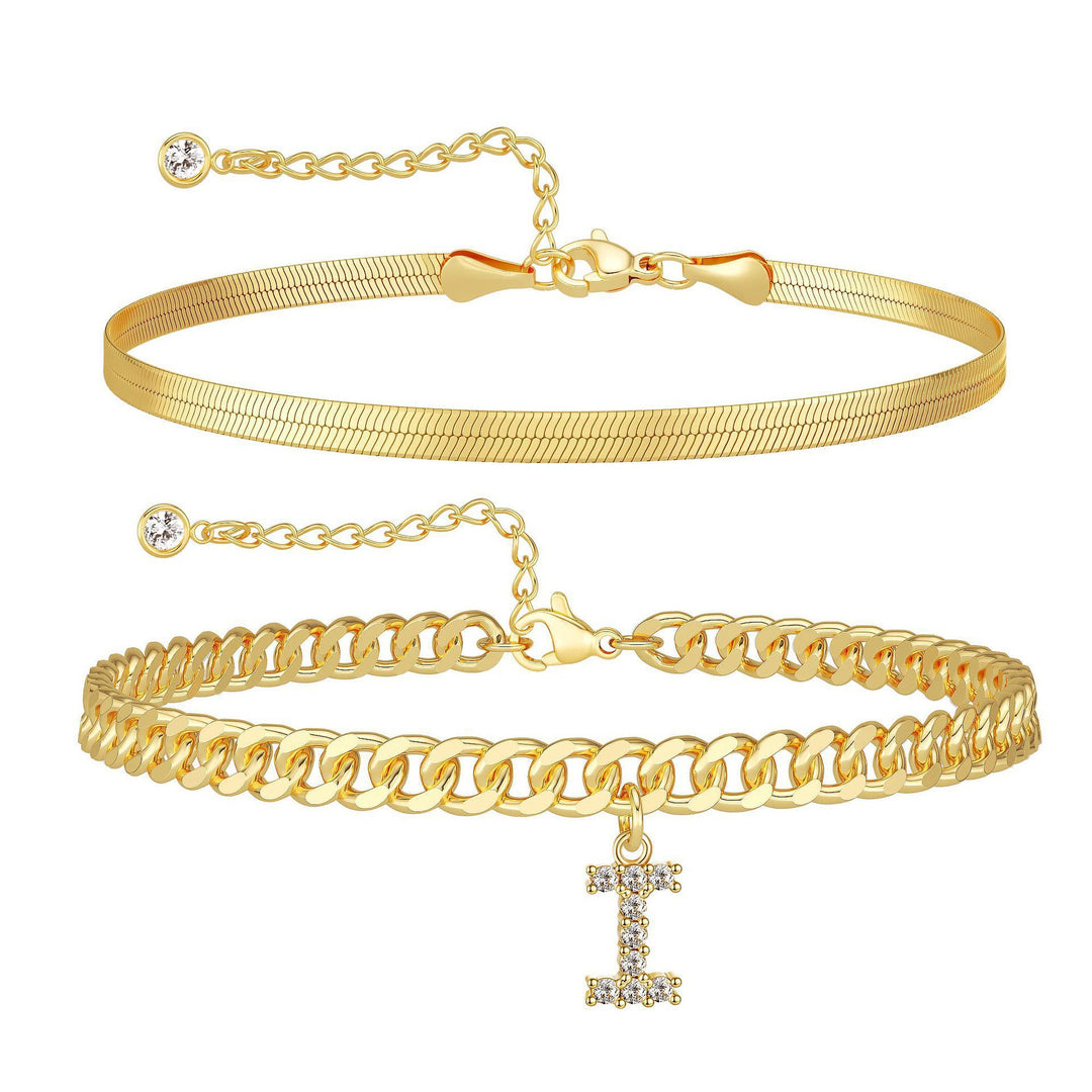 CZ Initial Charm Layered Ankle Chain