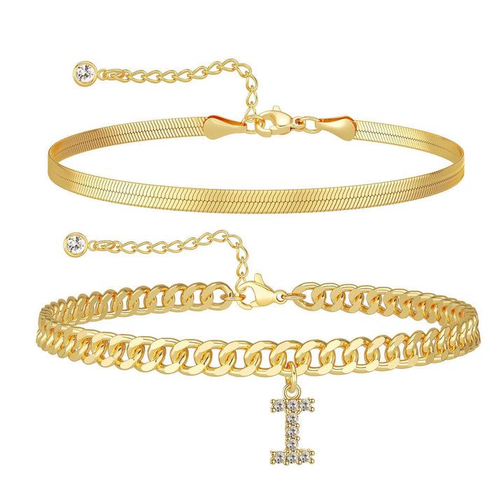 CZ Initial Charm Layered Ankle Chain