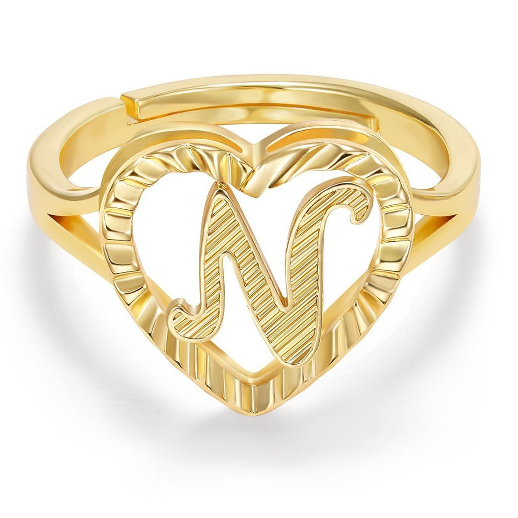 Personalized Initial Heart Open Ring