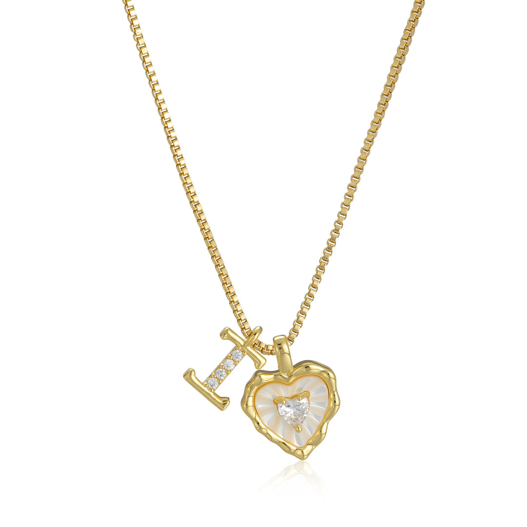 Gold Letter Heart-Shaped Shell Zirconia Necklace