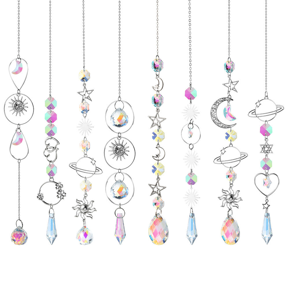 Aurora Prism Sun Moon Star Silver Hanging Suncatcher