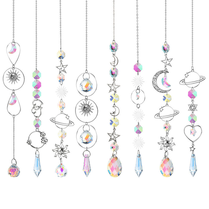 Aurora Prism Sun Moon Star Silver Hanging Suncatcher