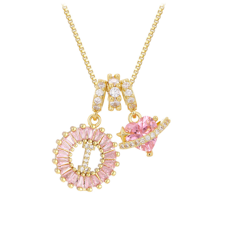 Pink zircon letter pendant necklace