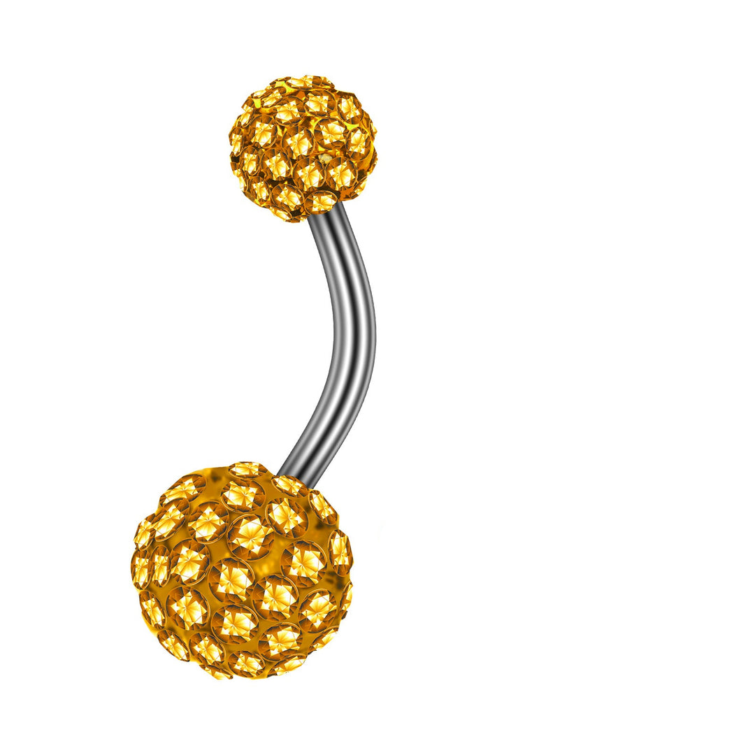Fully inlaid zircon curved barbell navel ring