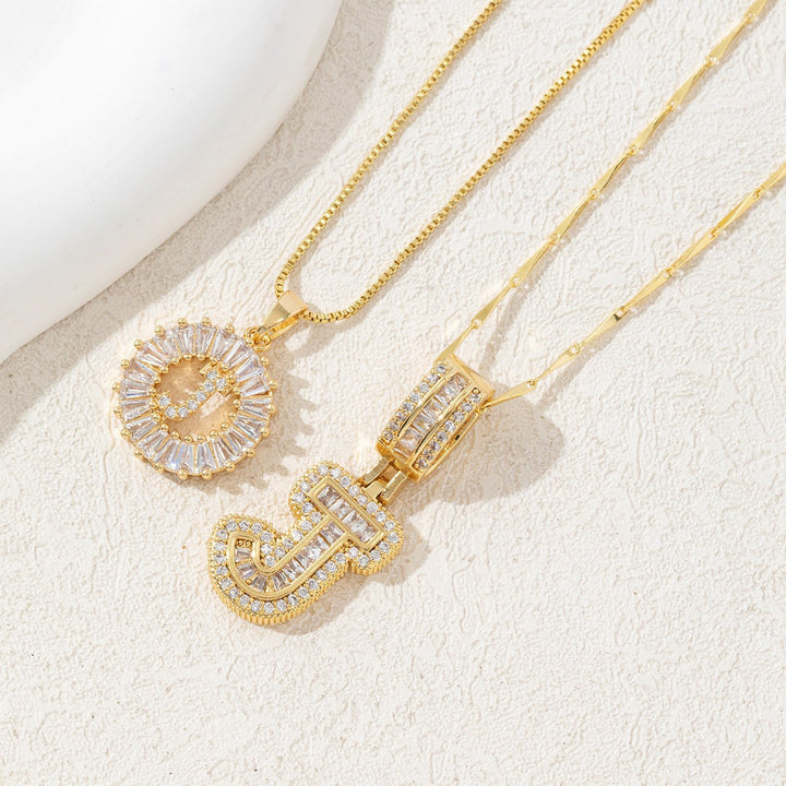 Two Piece Zircon Initial Letter Necklace Set Unisex