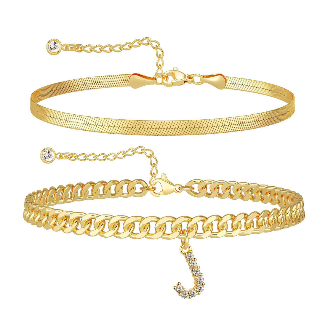 CZ Initial Charm Layered Ankle Chain