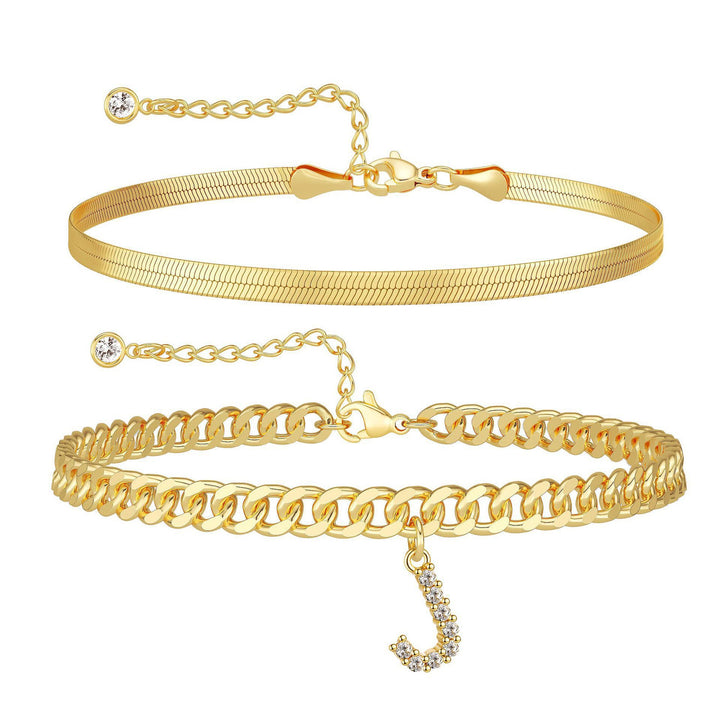 CZ Initial Charm Layered Ankle Chain