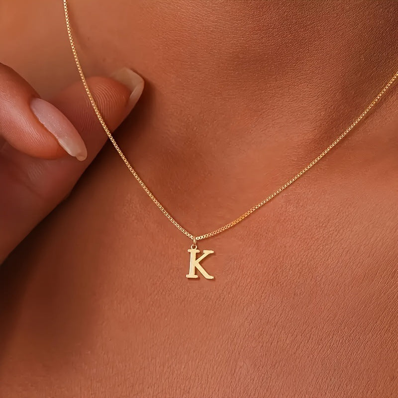 Stainless Steel Initial Letter Box Chain Necklace for Women