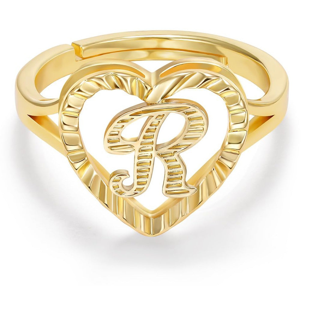 Personalized Initial Heart Open Ring