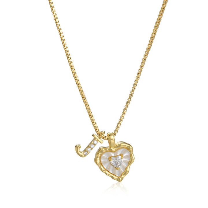 Gold Letter Heart-Shaped Shell Zirconia Necklace