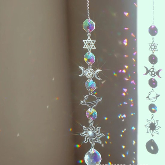 Aurora Prism Sun Moon Star Silver Hanging Suncatcher