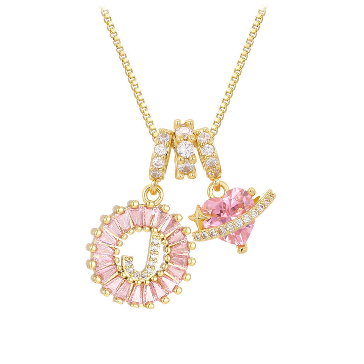 Pink zircon letter pendant necklace