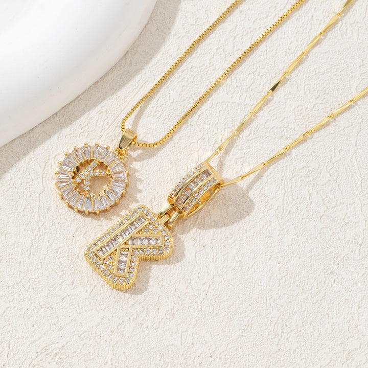 Two Piece Zircon Initial Letter Necklace Set Unisex