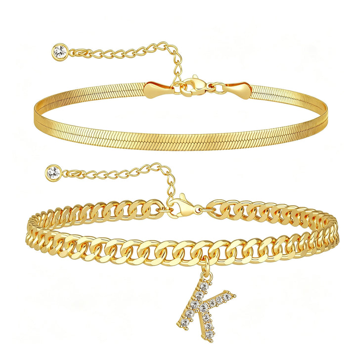 CZ Initial Charm Layered Ankle Chain