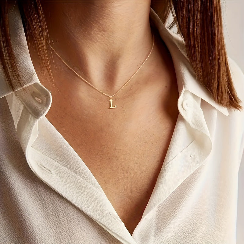 Stainless Steel Initial Letter Box Chain Necklace for Women