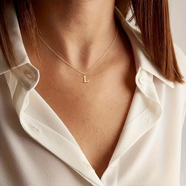 Stainless Steel Initial Letter Box Chain Necklace for Women