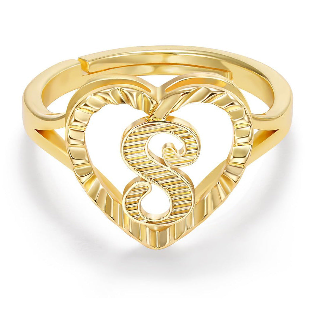 Personalized Initial Heart Open Ring