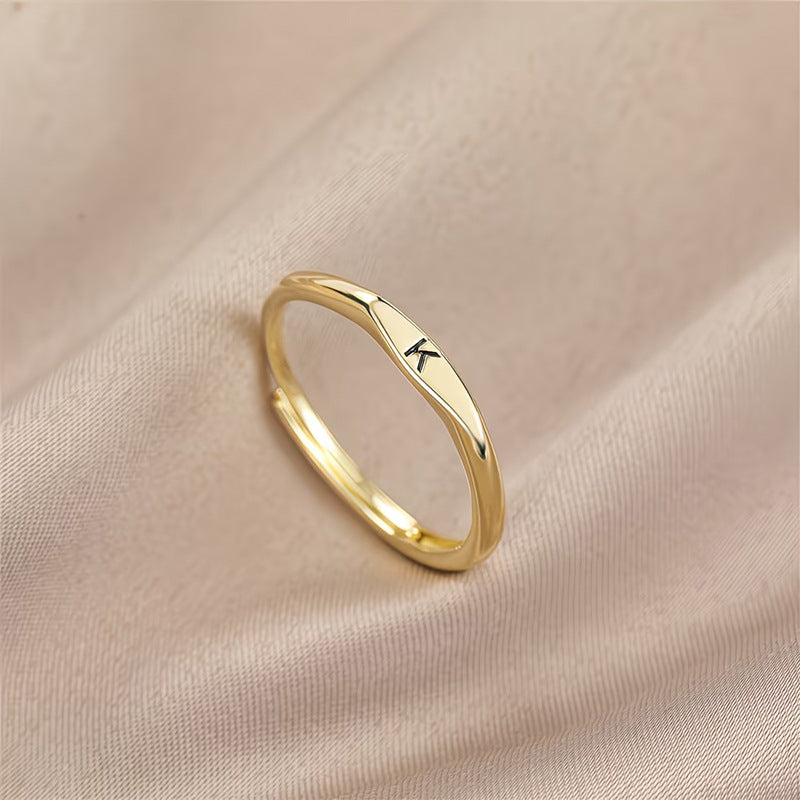 Gold Twist Initial Adjustable Band Ring