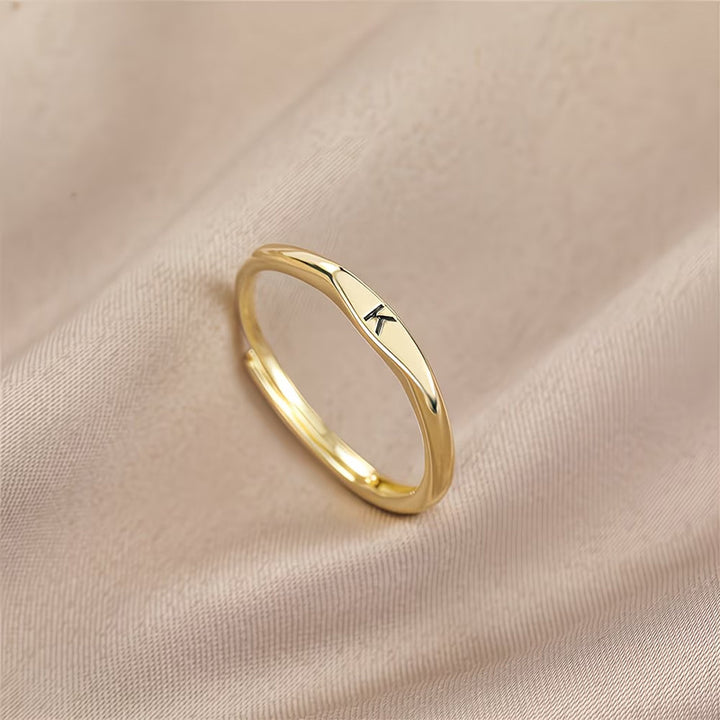 Gold Twist Initial Adjustable Band Ring