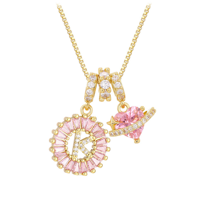 Pink zircon letter pendant necklace