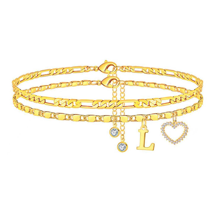 Double Layer Initial Heart Zircon Ankle Bracelet