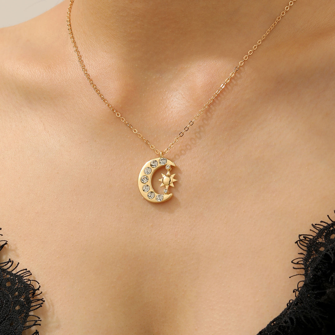 Sun Moon Pendant Necklace Everyday Layering Look