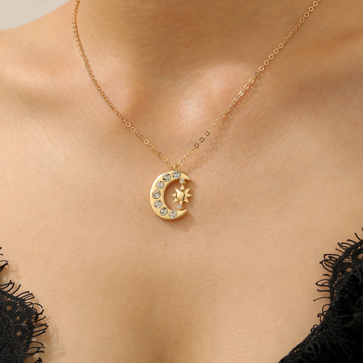 Sun Moon Pendant Necklace Everyday Layering Look