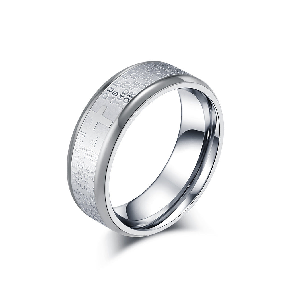 Unisex Titanium Steel Cross Prayer Text Band Ring