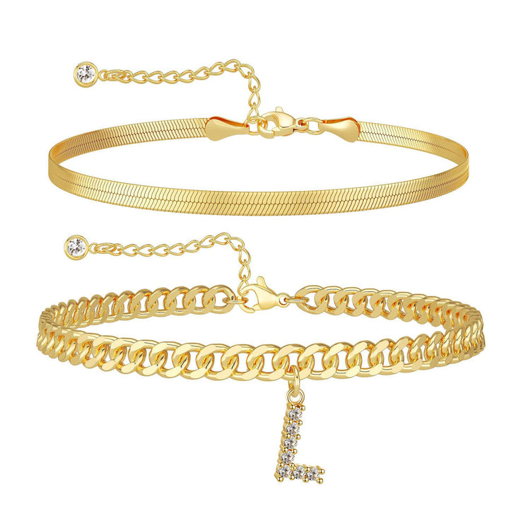 CZ Initial Charm Layered Ankle Chain