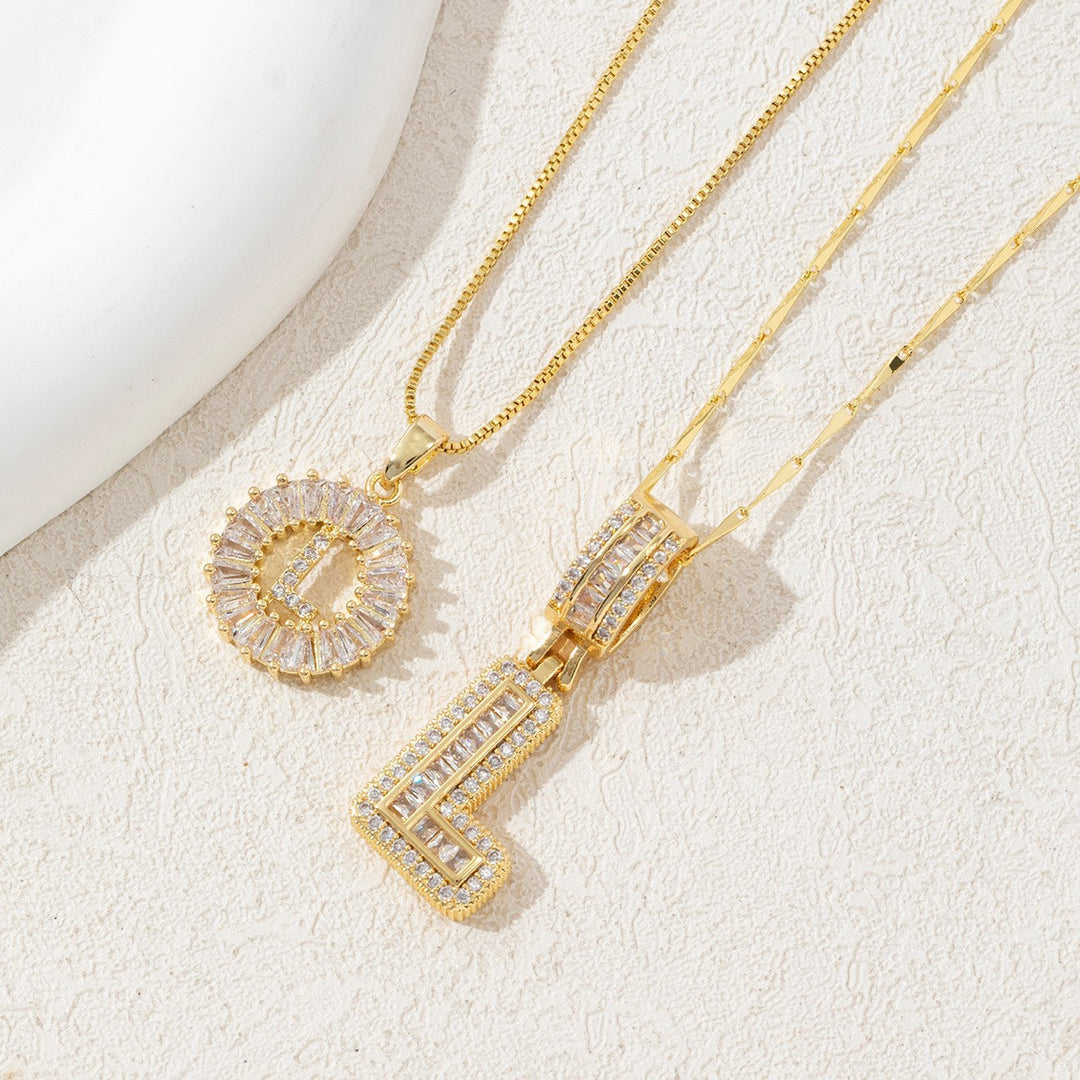 Two Piece Zircon Initial Letter Necklace Set Unisex