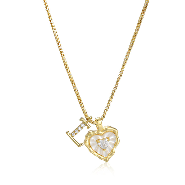 Gold Letter Heart-Shaped Shell Zirconia Necklace