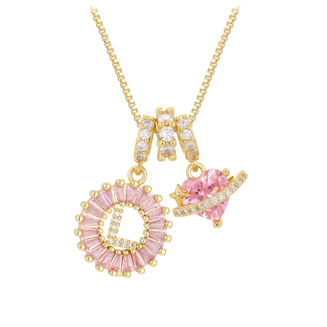 Pink zircon letter pendant necklace