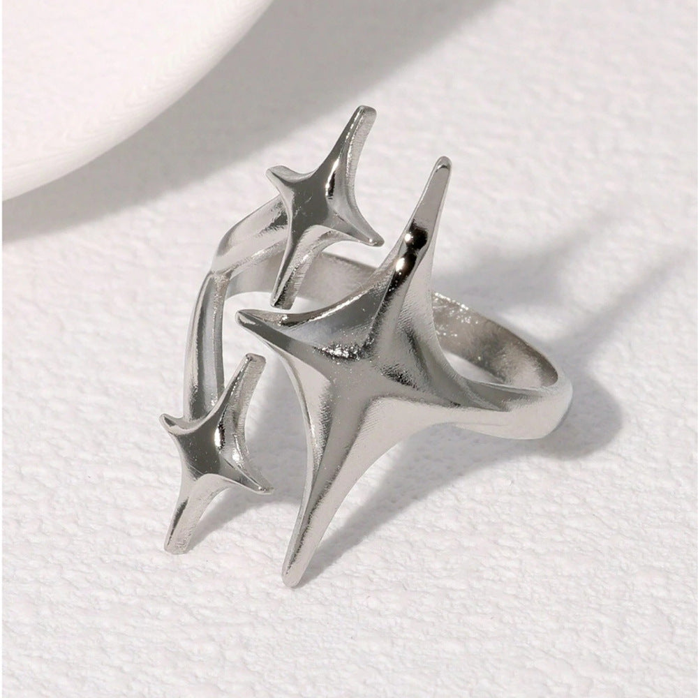 Three Star Open Stack Ring Minimal Daily Wear