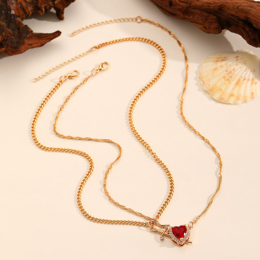 Valentine Gift Heart Dagger Zircon Necklace