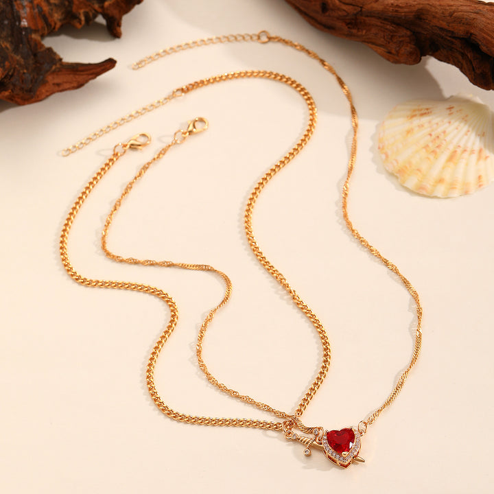 Valentine Gift Heart Dagger Zircon Necklace