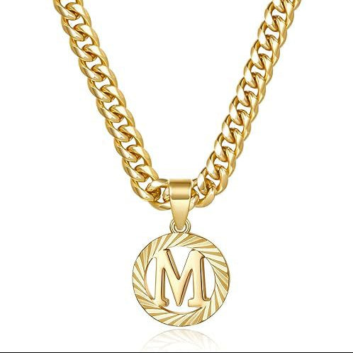 Cuban Chain Necklace with Openwork Letter Pendant