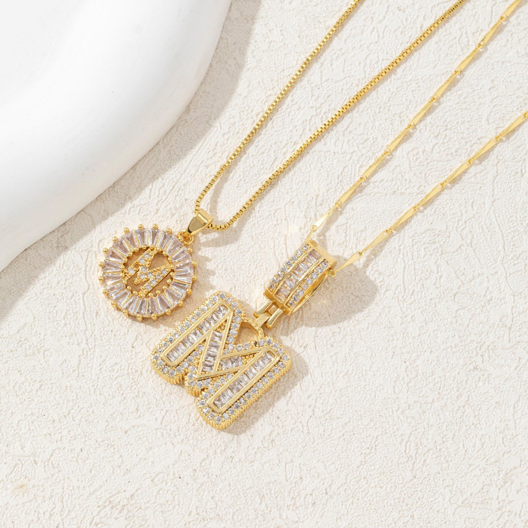Two Piece Zircon Initial Letter Necklace Set Unisex