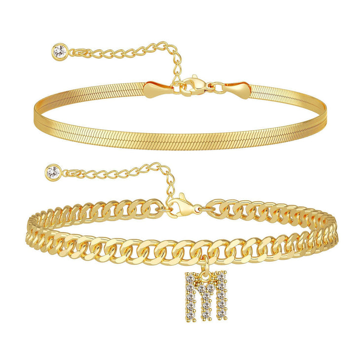 CZ Initial Charm Layered Ankle Chain