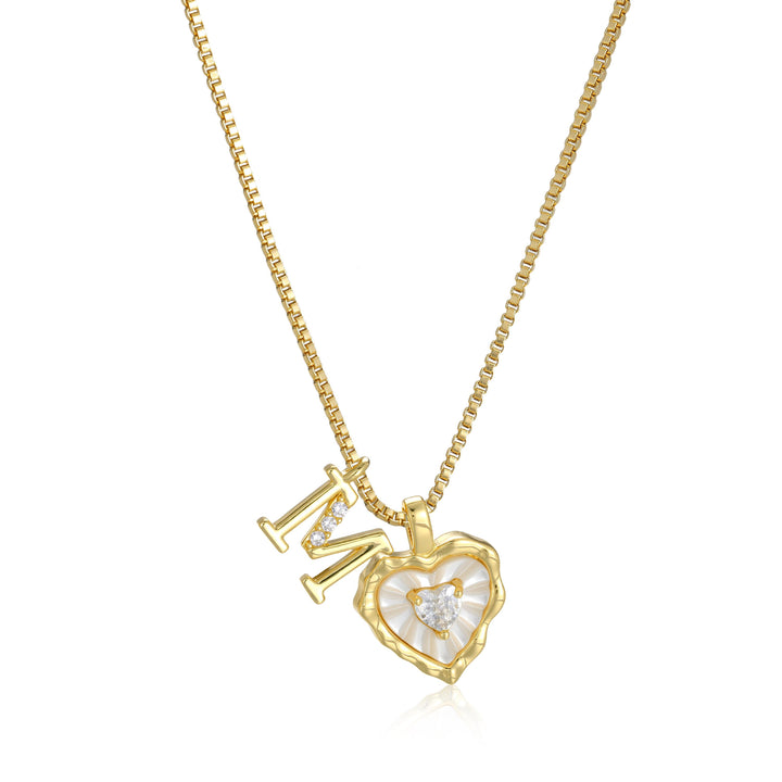 Gold Letter Heart-Shaped Shell Zirconia Necklace
